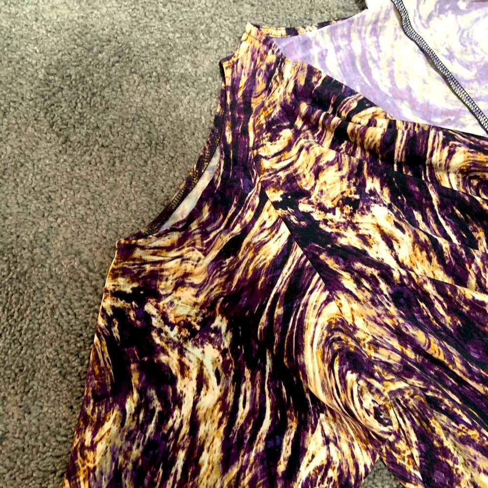 Cold Shoulder Purple Multi-Colored Long Sleeve Top